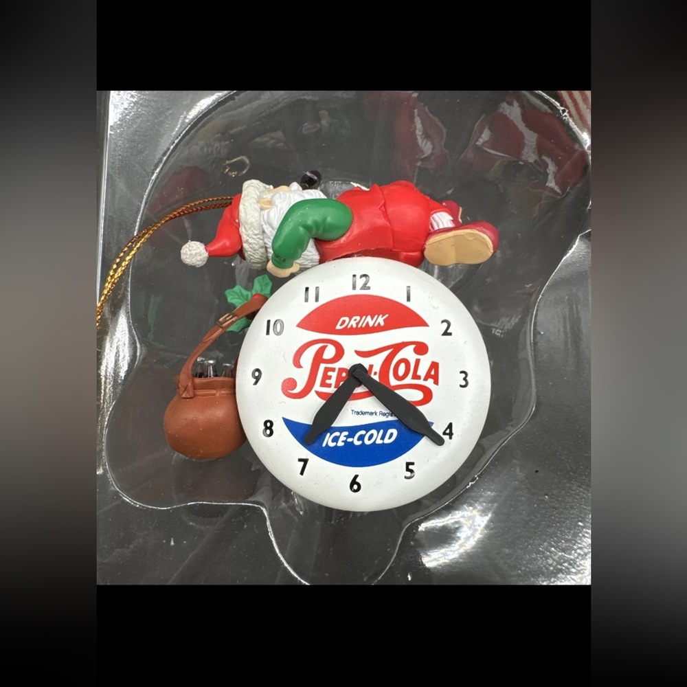 Pepsi Cola Christmas Ornament - Santa Resting On A Clock NIB
